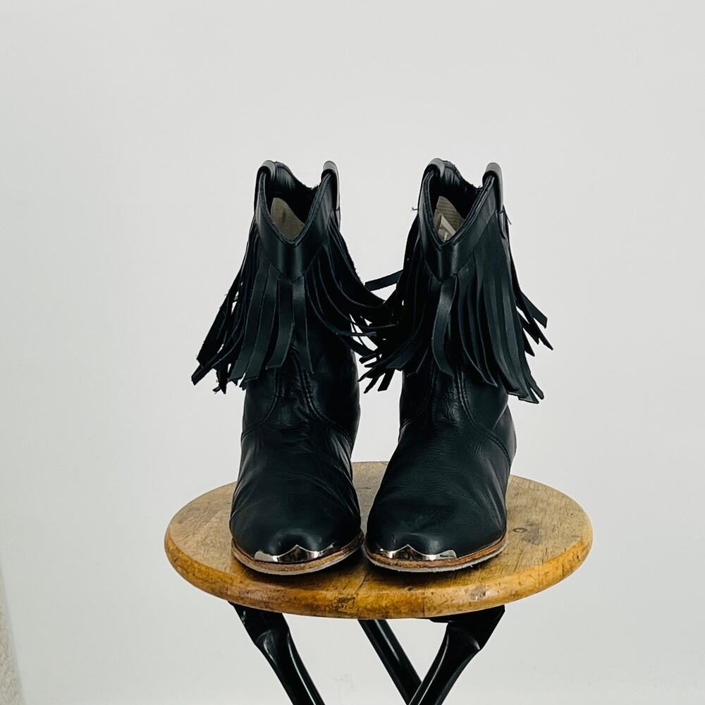 DANCEWEAR USA Black Leather Fringed Cowgirl Boots 9  Moto Western Casual